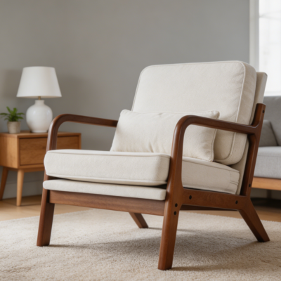 Cream Mid-Century Accent Chair Waist Cushion