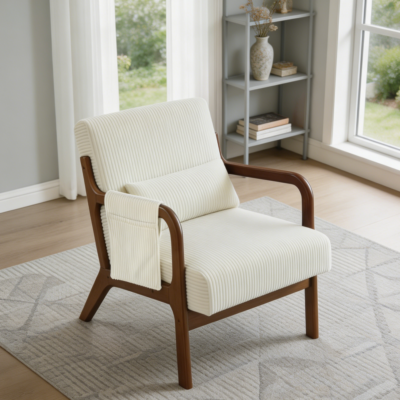Beige Mid-Century Accent Chair Lumbar Pillow